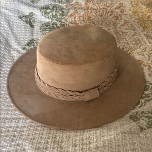 Tan Suede boater hat